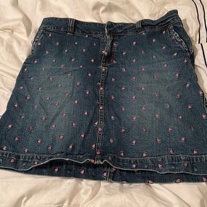 Lilly Pulitzer embroidered critter strawberry blue denim skirt size 12
